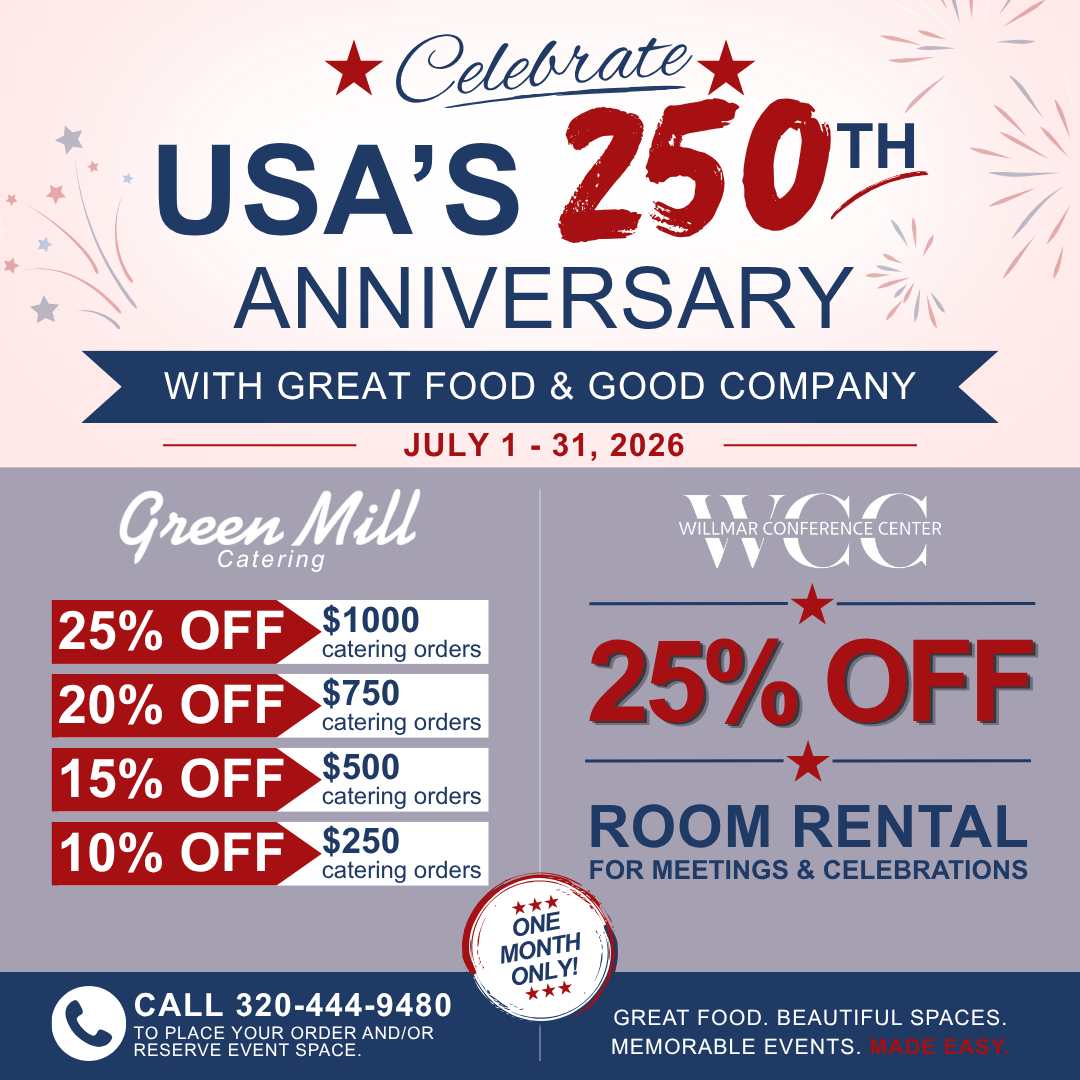 Save up to 25% catering, plus get 25% off room rental!